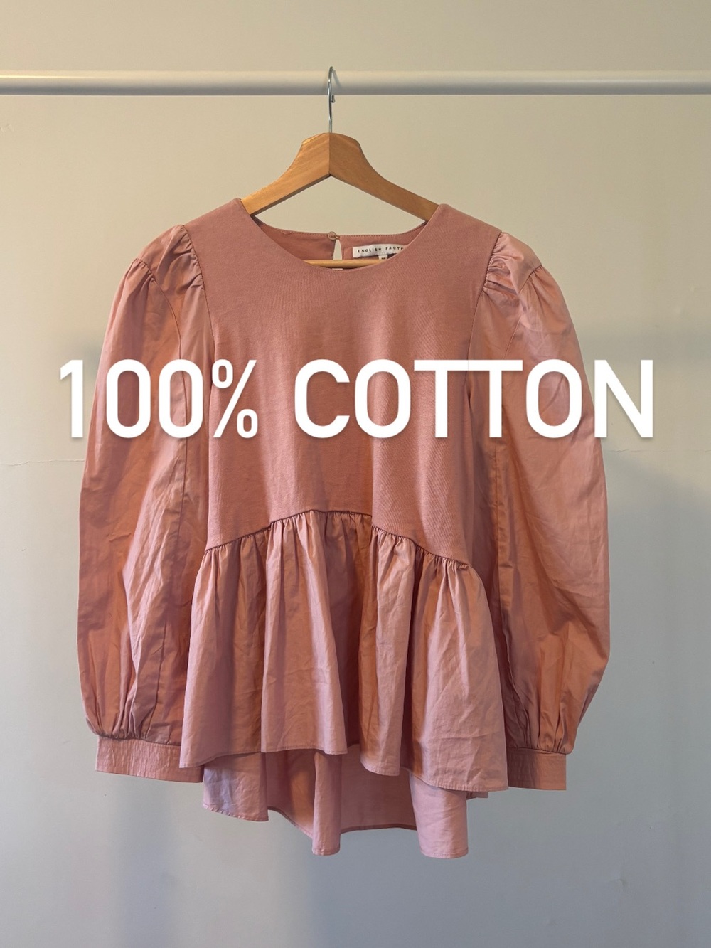 English Laundry Pink Rose Peplum Long-Sleeve | 100% cotton | size M